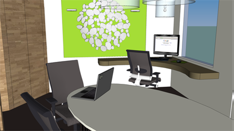 MKB kantoor neutrale tinten fris groene accenten HNW werkplek