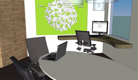 MKB kantoor neutrale tinten fris groene accenten HNW werkplek